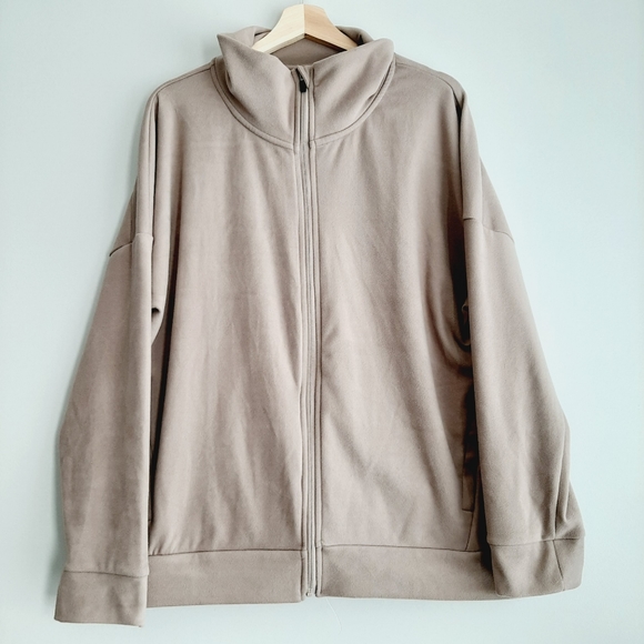 ๐ MONDETTA Light Fleece Jacket Full-zip Taupe PLUS Sz XXL - Picture 2 of 10